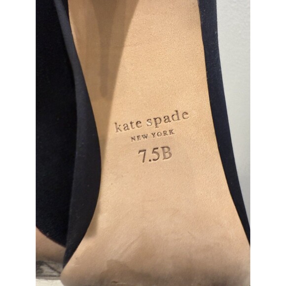 Kate Spade Heels  Size 7.5 Crawford Peep-Toe Bow Pumps Navy Satin - Picture 8 of 9
